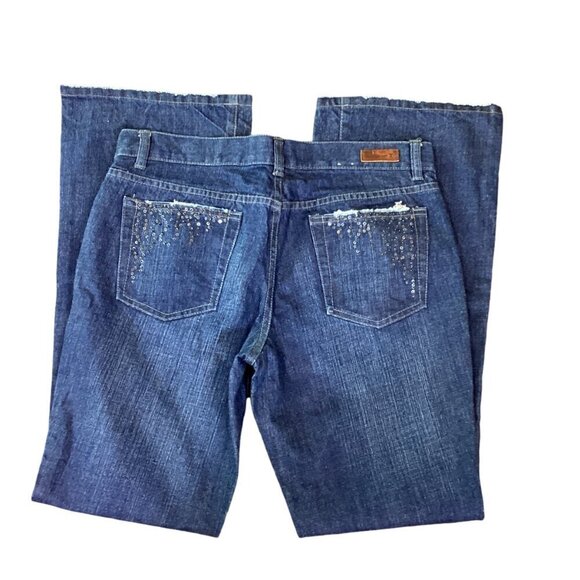 Calvin Klein Blue Jean Low Rise Flare Beaded Pocket Dark Wash Sz 10 #150N - Picture 7 of 12